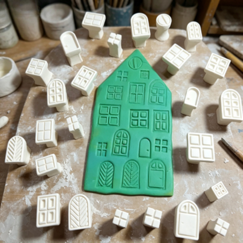 25pcs Door Window Theme Pottery Stamp Set